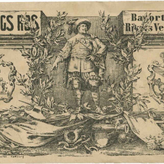 Umschlag "Göteborgs Ros": Der stehende Gustav Adolf II. zwischen den Wappen von Göteborg und Schwedens